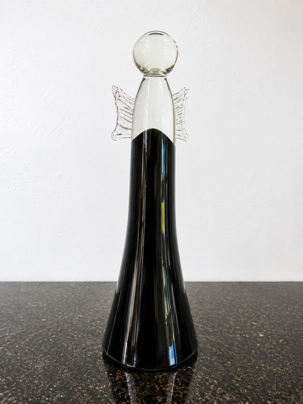 Vintage Hand Blown Glass Angel Sculpture Black and Clear Art Glass Ornament