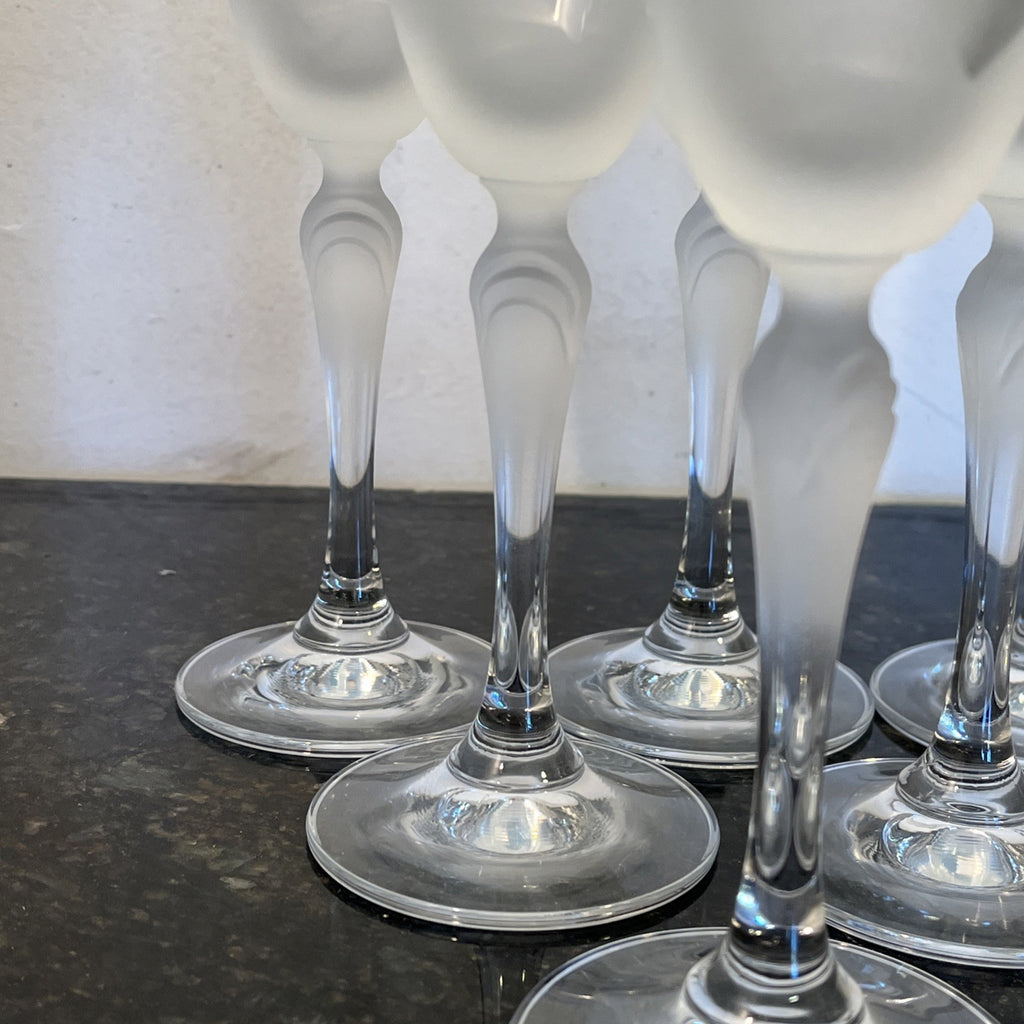 Lednicke Rovne Crystal Flutes Set 6 Lily Frosted Champagne Glasses Vintage