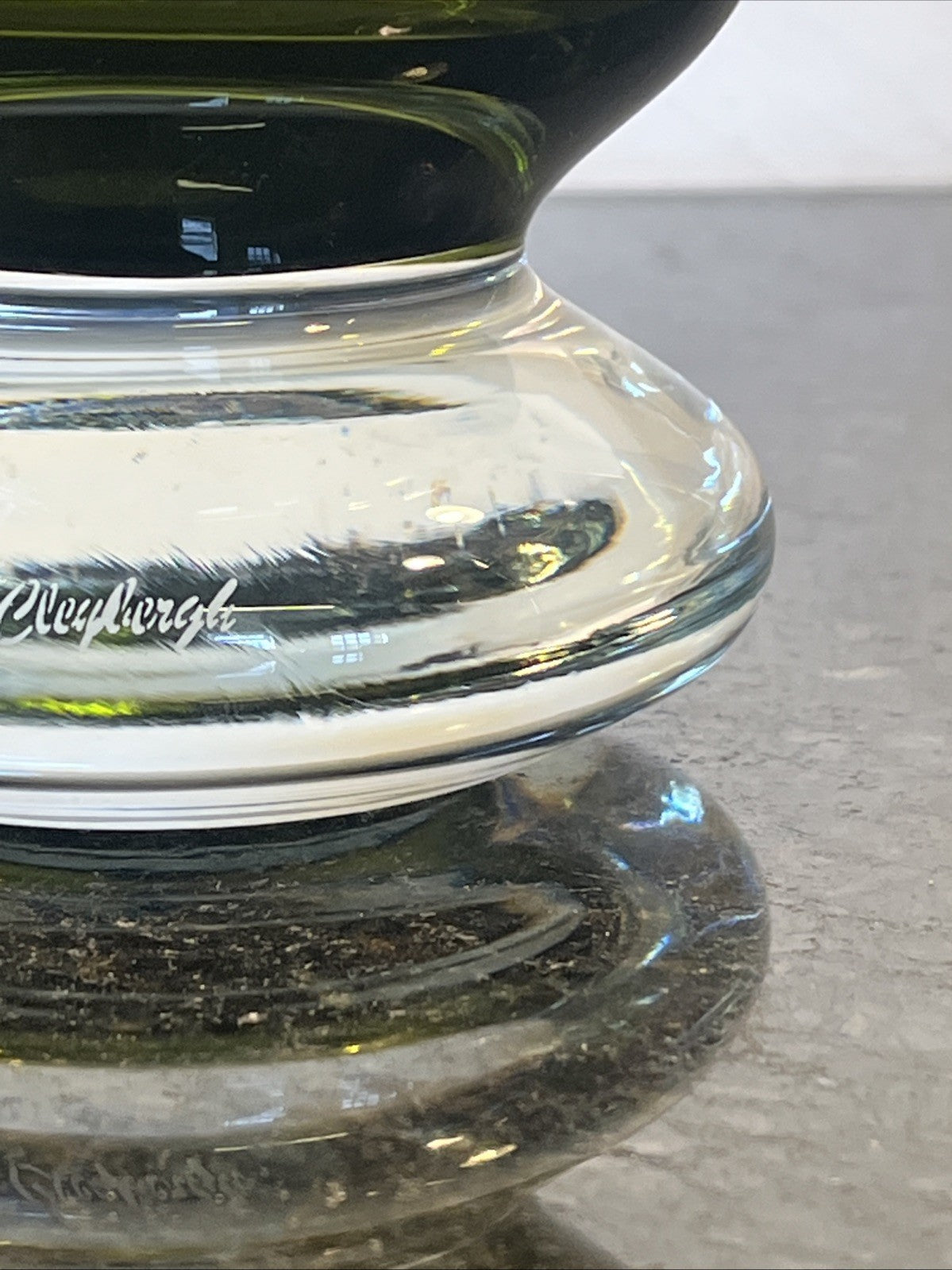 Vintage Cleybergh Art Glass Vase Olive Green Heavy MCM Belgian Signed