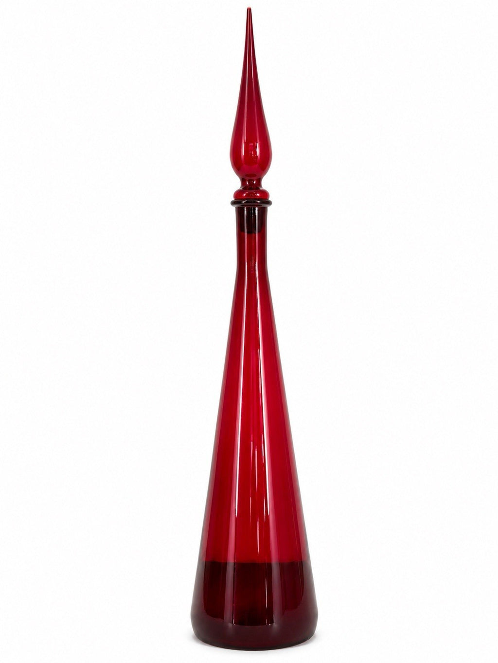 Empoli Ruby Red Genie Bottle Decanter Italian Art Glass MCM With Stopper 74cm