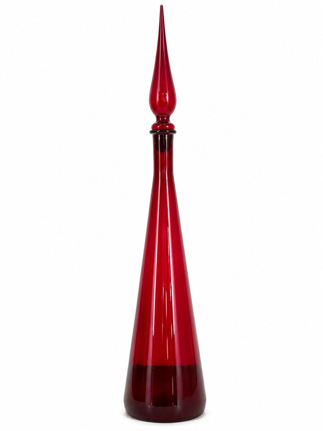 Empoli Ruby Red Genie Bottle Decanter Italian Art Glass MCM With Stopper 74cm