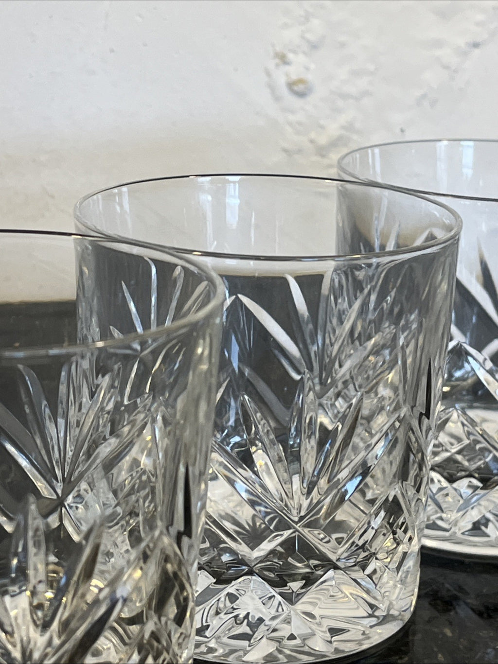 Royal Doulton Cut Crystal Whisky Tumblers Set 4 Heavy Diamond Fan Glasses