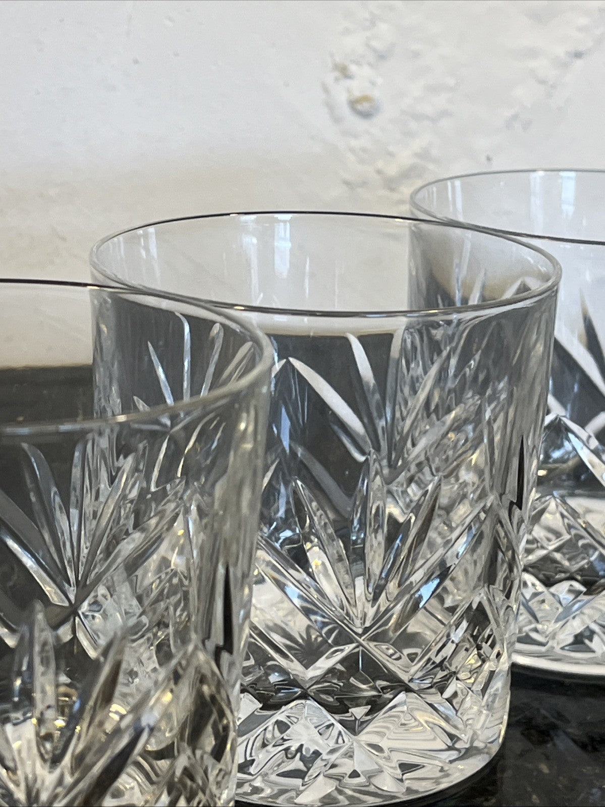 Royal Doulton Cut Crystal Whisky Tumblers Set 4 Heavy Diamond Fan Glasses
