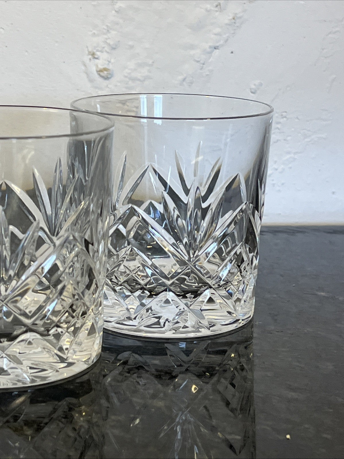 Royal Doulton Cut Crystal Whisky Tumblers Set 4 Heavy Diamond Fan Glasses