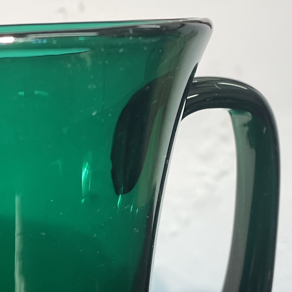 Vintage Emerald Green Art Glass Jug  Sculptural Mid Century Style