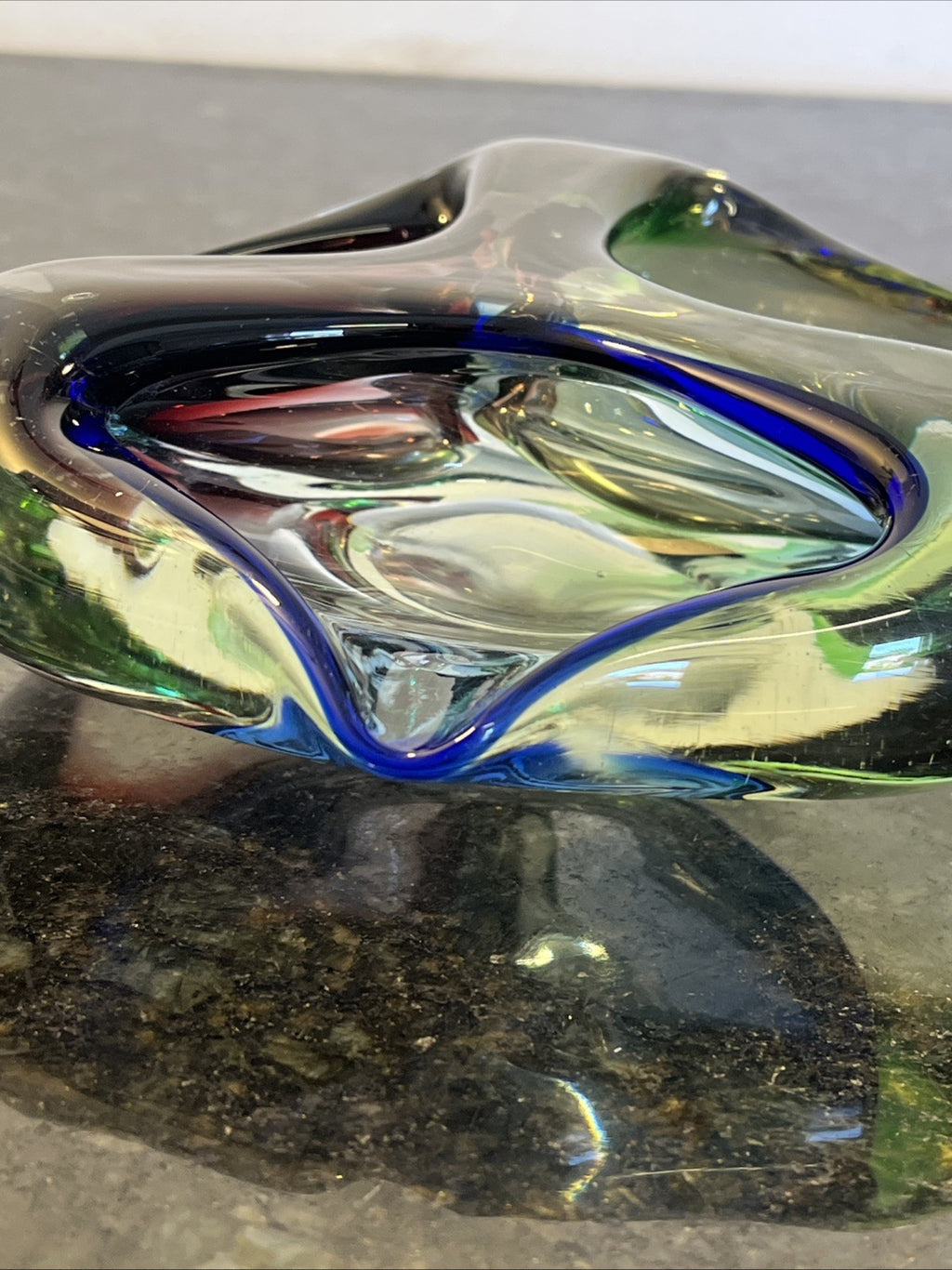 Josef Rozinek Attributed Sommerso Art Glass Ashtray Blue Green Czech 1960s