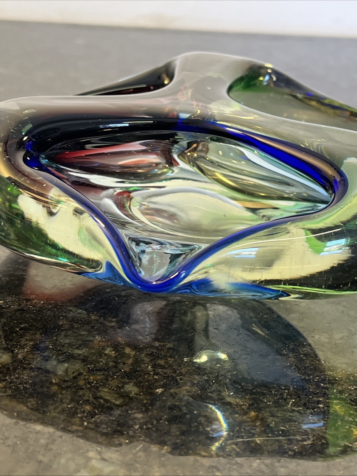 Josef Rozinek Attributed Sommerso Art Glass Ashtray Blue Green Czech 1960s