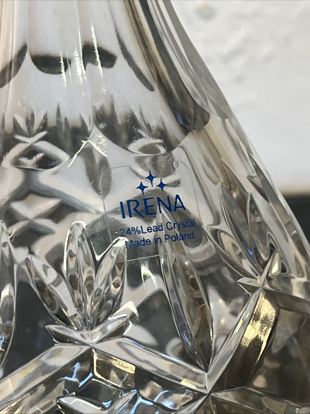 Lead Crystal Decanter Irena Poland Cut Glass Whisky Brandy Wine with Stopper