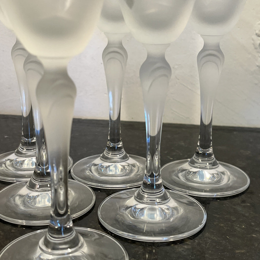 Lednicke Rovne Crystal Flutes Set 6 Lily Frosted Champagne Glasses Vintage