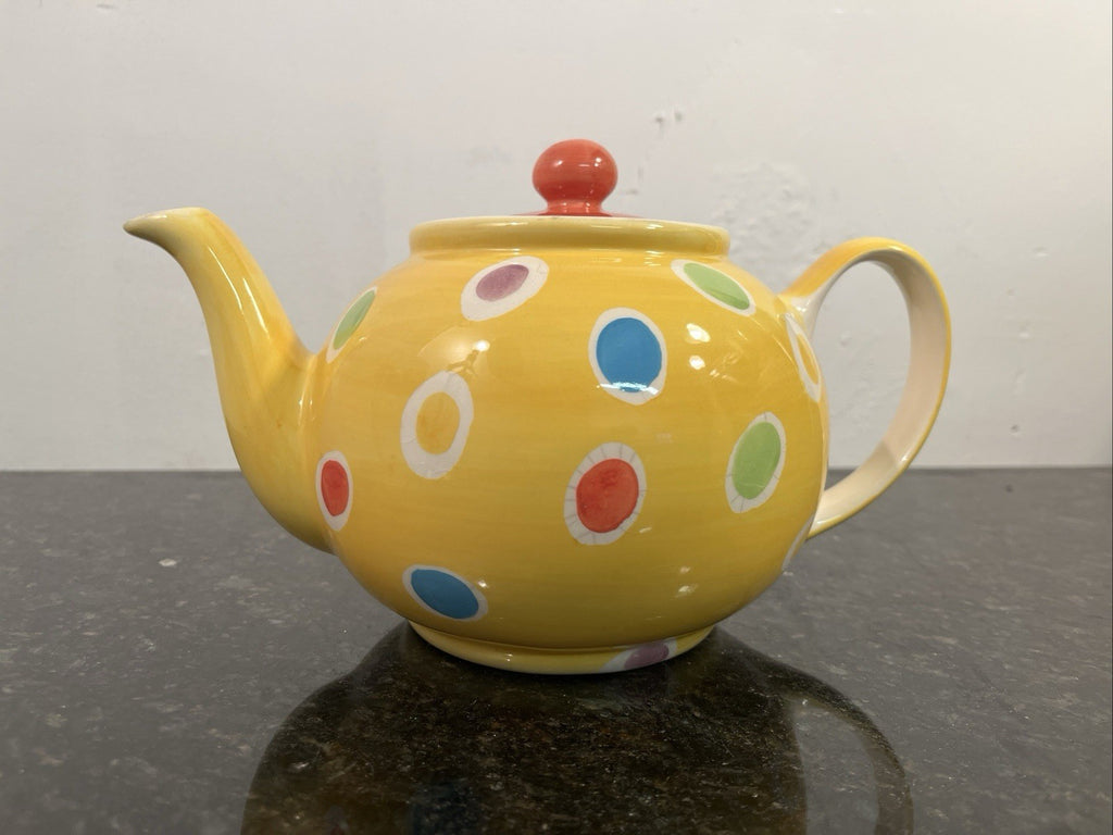 Whittard Large Yellow Polka Dot Teapot Hand Painted Ceramic Kitchen Tea Pot