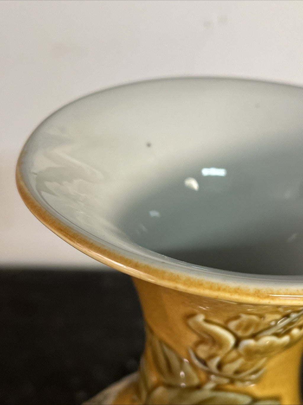Lladro Relief Bird Vase Honey Glaze Spanish Ceramic Floral Foliage