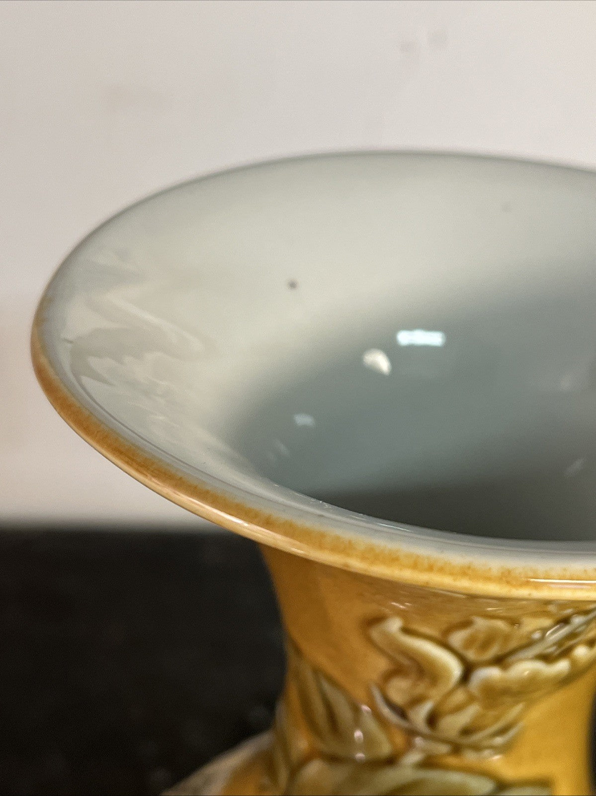 Lladro Relief Bird Vase Honey Glaze Spanish Ceramic Floral Foliage
