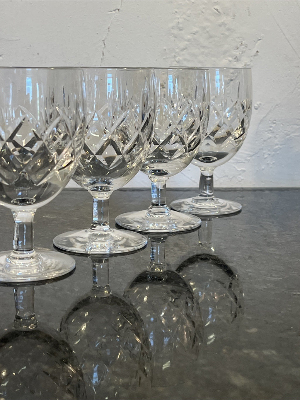 Cut Crystal White Wine Glasses Set of 6 Vintage Lead Crystal Goblets