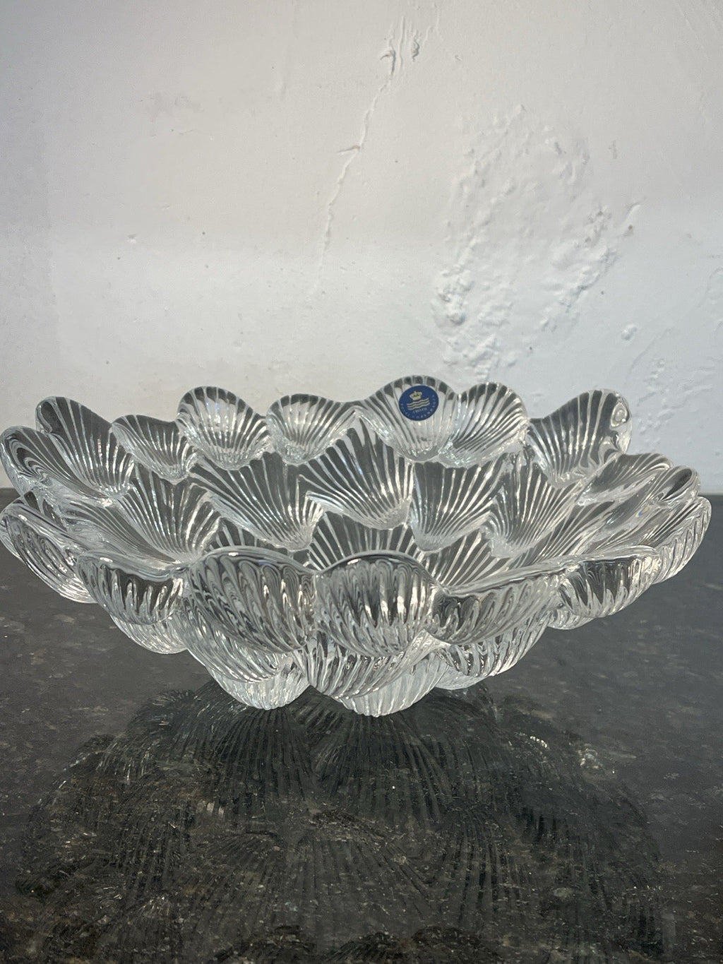 Royal Copenhagen Crystal Bowl Shell Pattern Scandinavian Glass Centrepiece Dish