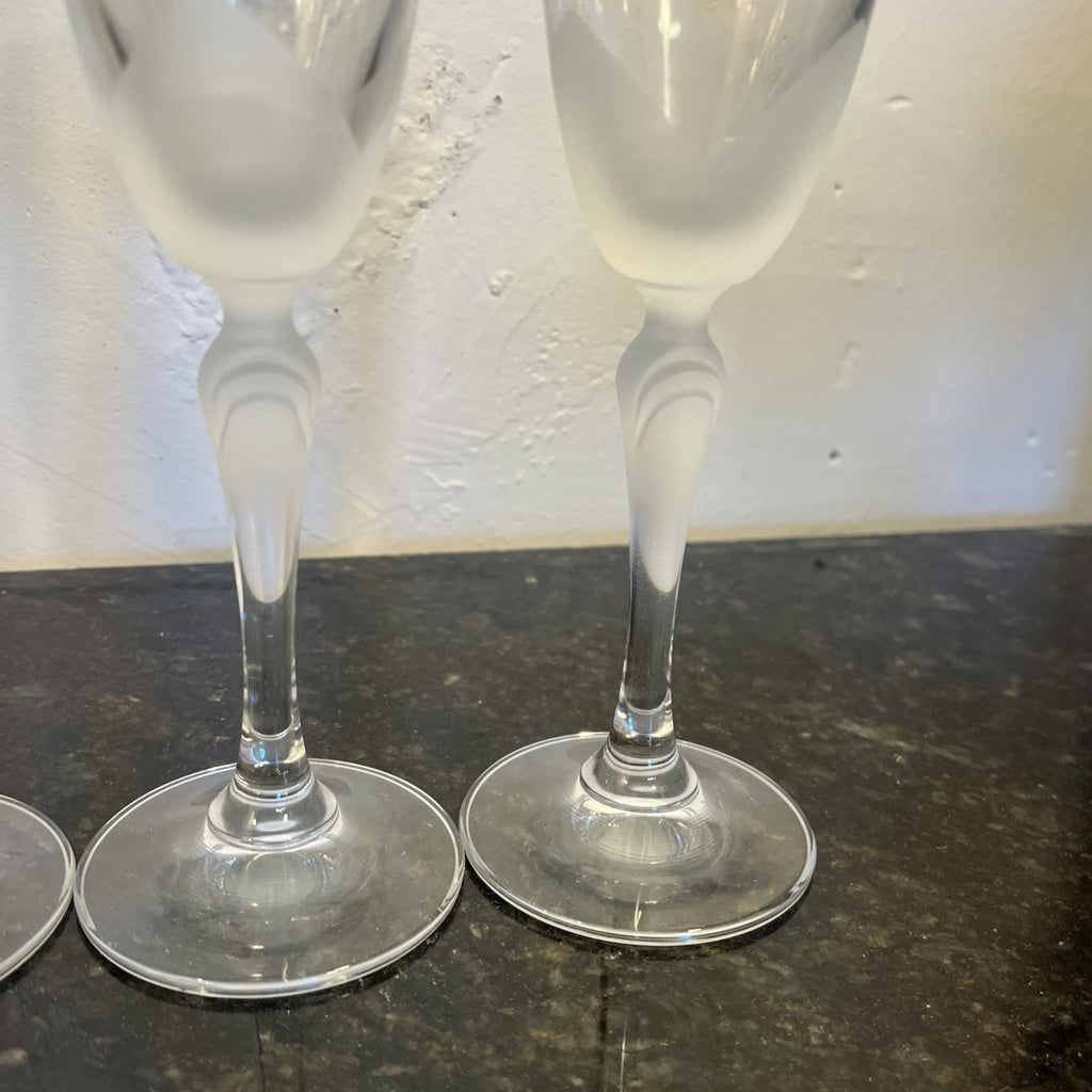 Lednicke Rovne Crystal Flutes Set 6 Lily Frosted Champagne Glasses Vintage
