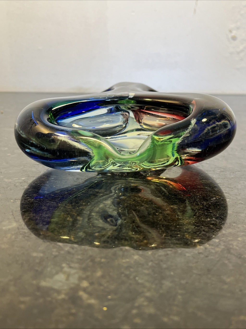 Josef Rozinek Attributed Sommerso Art Glass Ashtray Blue Green Czech 1960s