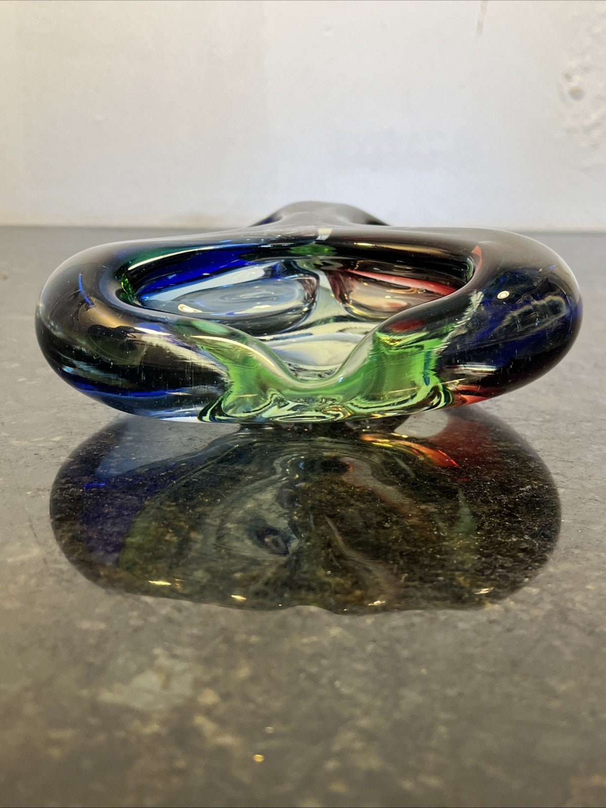 Josef Rozinek Attributed Sommerso Art Glass Ashtray Blue Green Czech 1960s