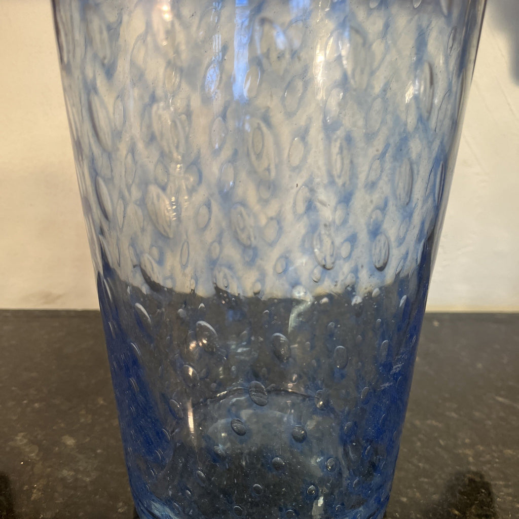 Vintage Blue Bullicante Art Glass Vase Italian Style Heavy Cased Glass
