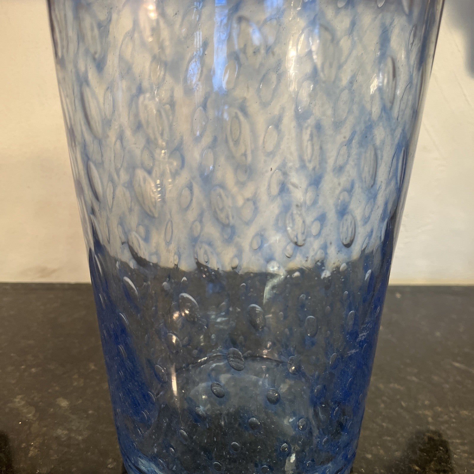 Vintage Blue Bullicante Art Glass Vase Italian Style Heavy Cased Glass