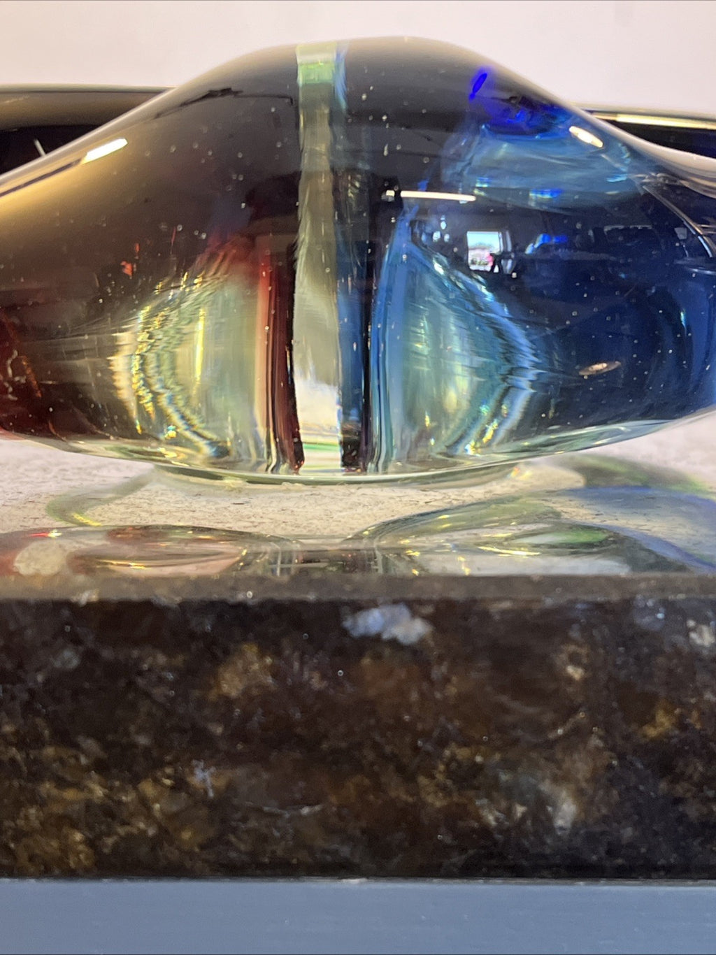 Josef Rozinek Attributed Sommerso Art Glass Ashtray Blue Green Czech 1960s