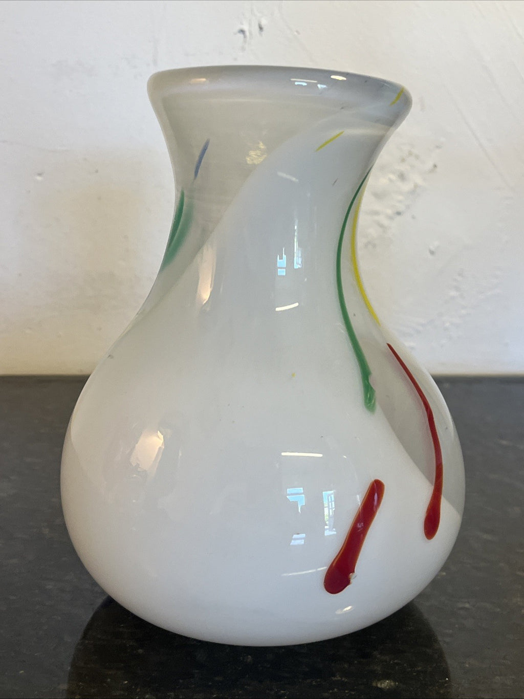 Opaline Art Glass Vase Murano Style White Cased Colourful Vintage