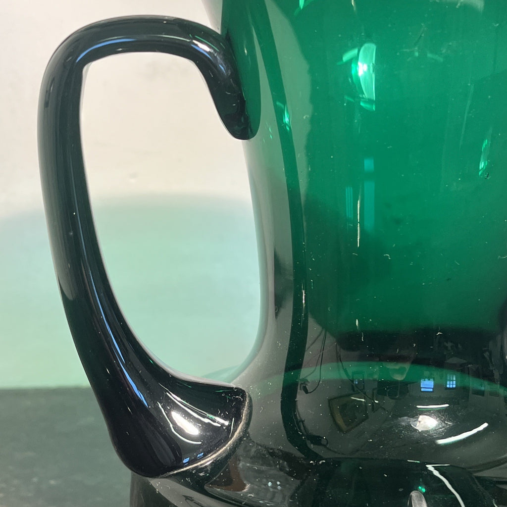 Vintage Emerald Green Art Glass Jug  Sculptural Mid Century Style