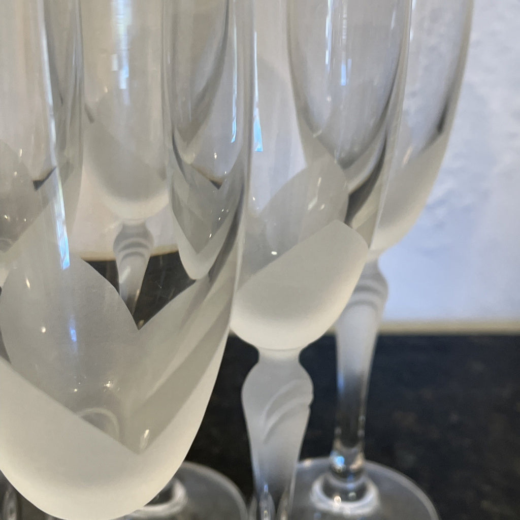 Lednicke Rovne Crystal Flutes Set 6 Lily Frosted Champagne Glasses Vintage
