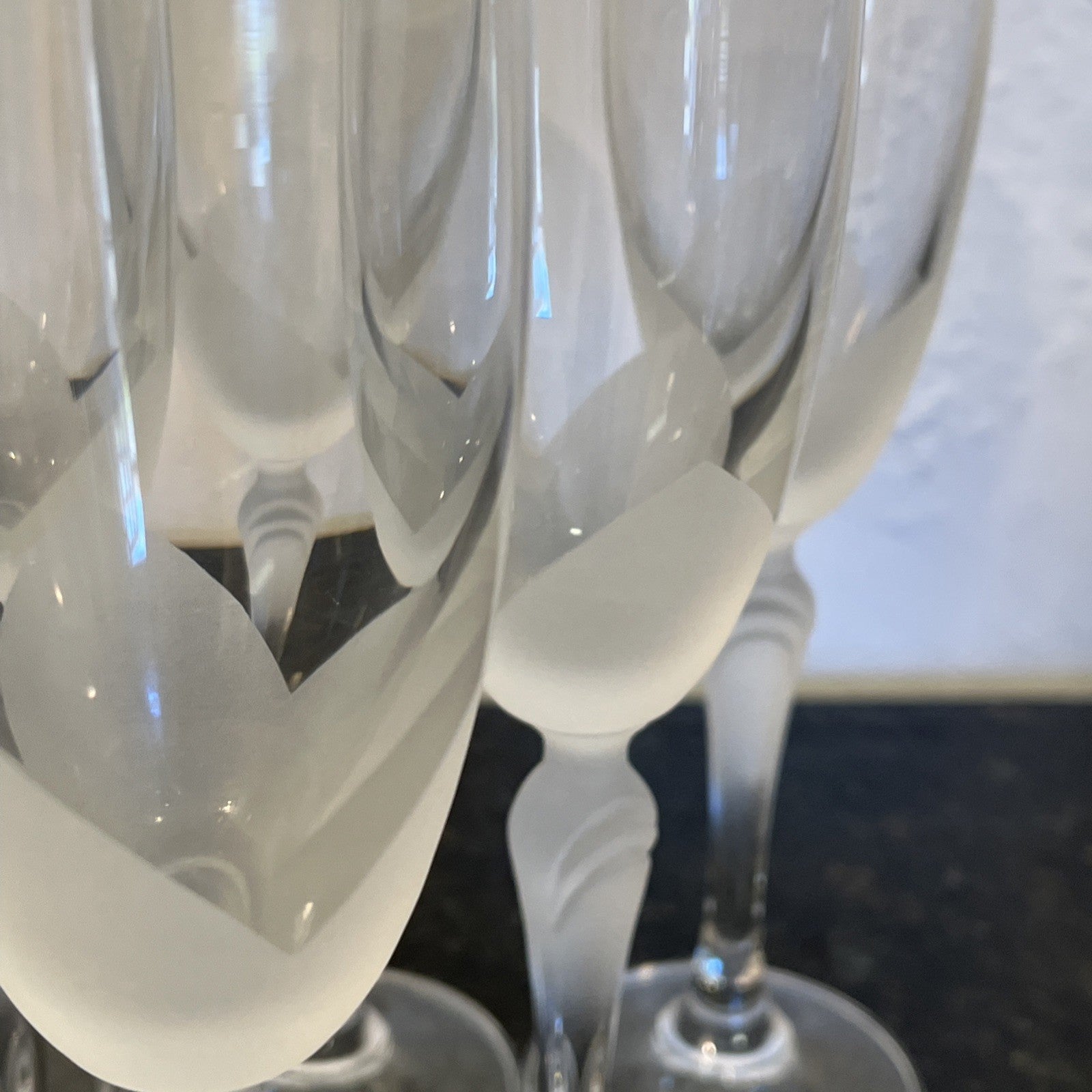 Lednicke Rovne Crystal Flutes Set 6 Lily Frosted Champagne Glasses Vintage