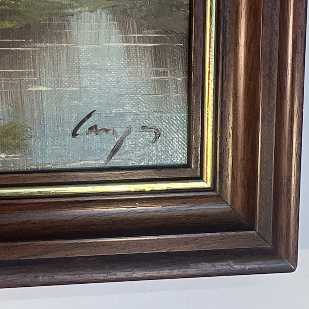 Spanish Village Oil Painting Signed Camps Framed Mountain Bridge Scene
