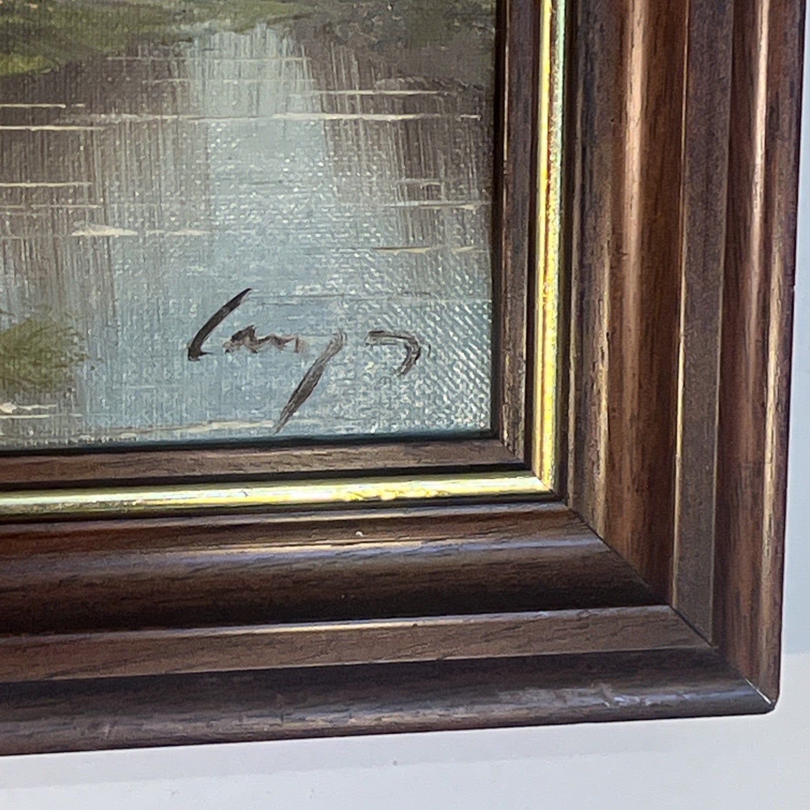Spanish Village Oil Painting Signed Camps Framed Mountain Bridge Scene