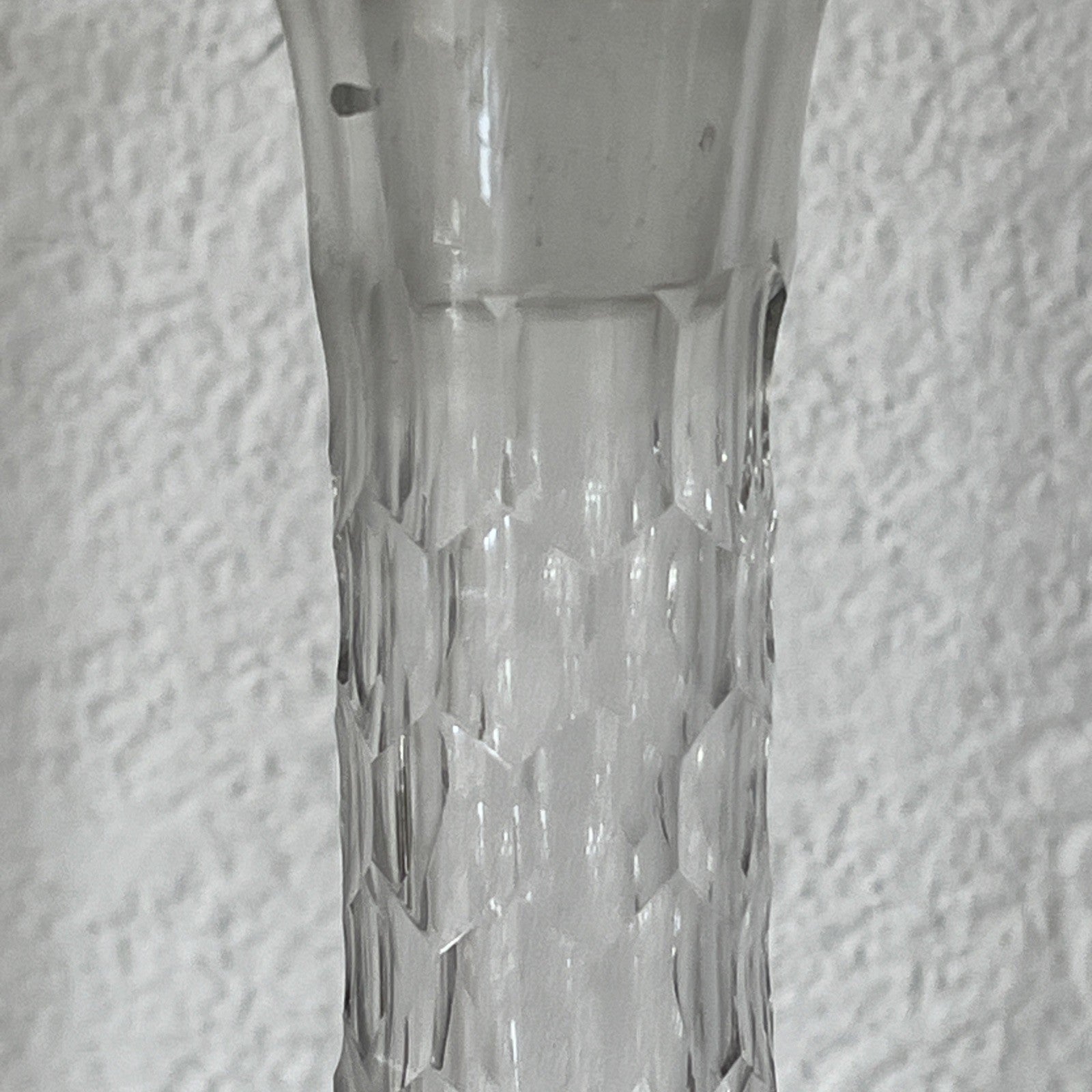Vintage Cut Glass Decanter Pair Globe Shape Etched Oval Pattern Stoppers