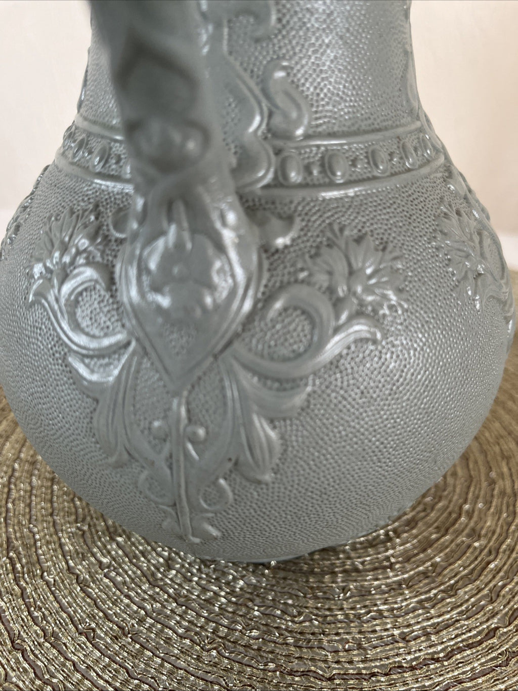 Victorian Stoneware Jug Thompsons Patent Pewter Lid Floral Relief