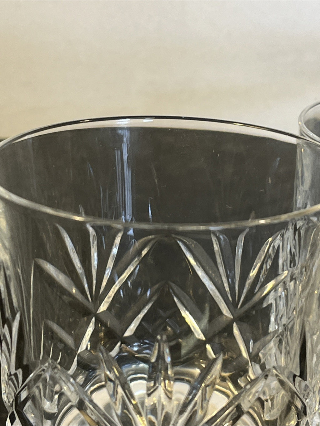 Royal Doulton Cut Crystal Whisky Tumblers Set 4 Heavy Diamond Fan Glasses
