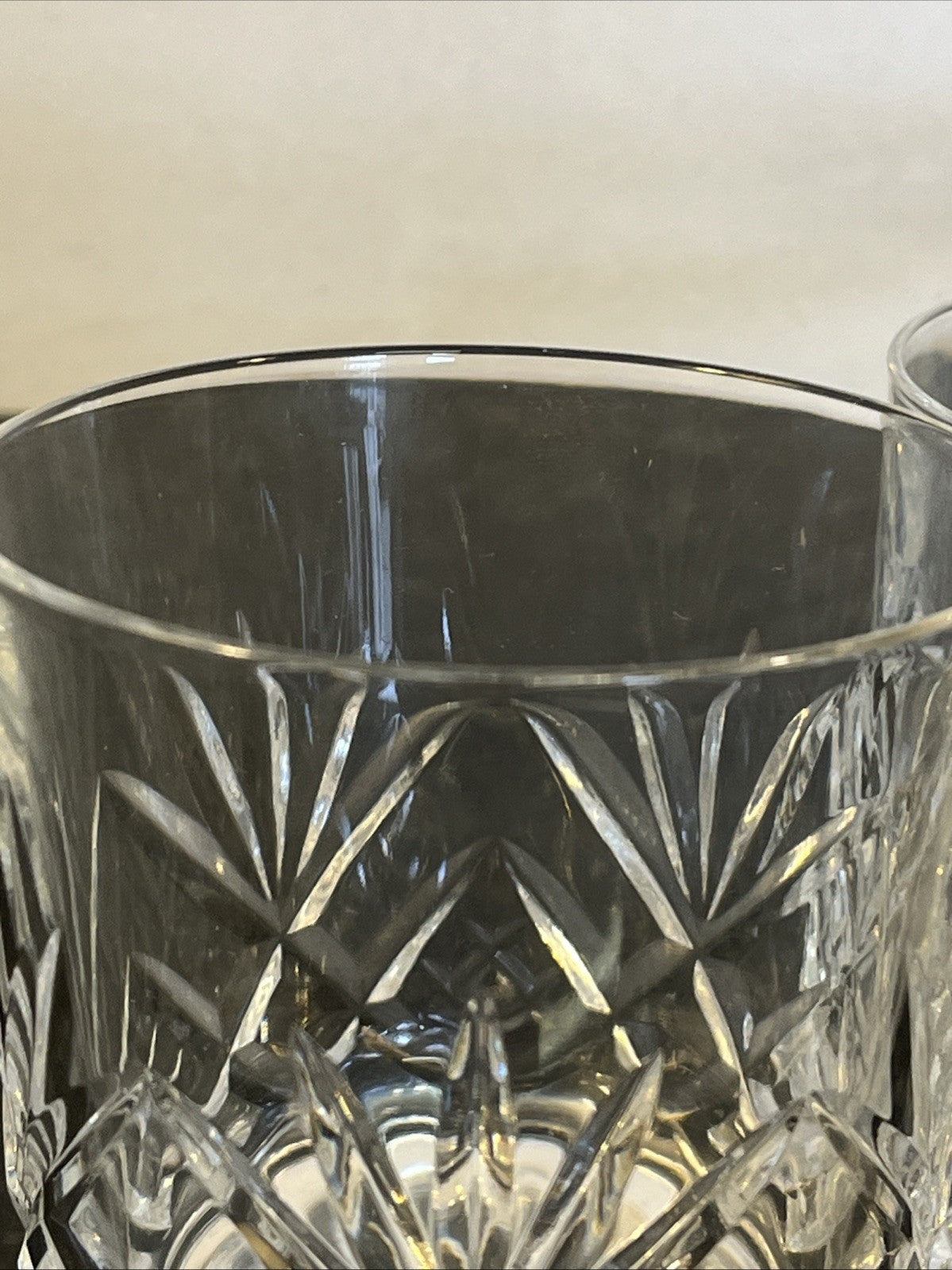 Royal Doulton Cut Crystal Whisky Tumblers Set 4 Heavy Diamond Fan Glasses