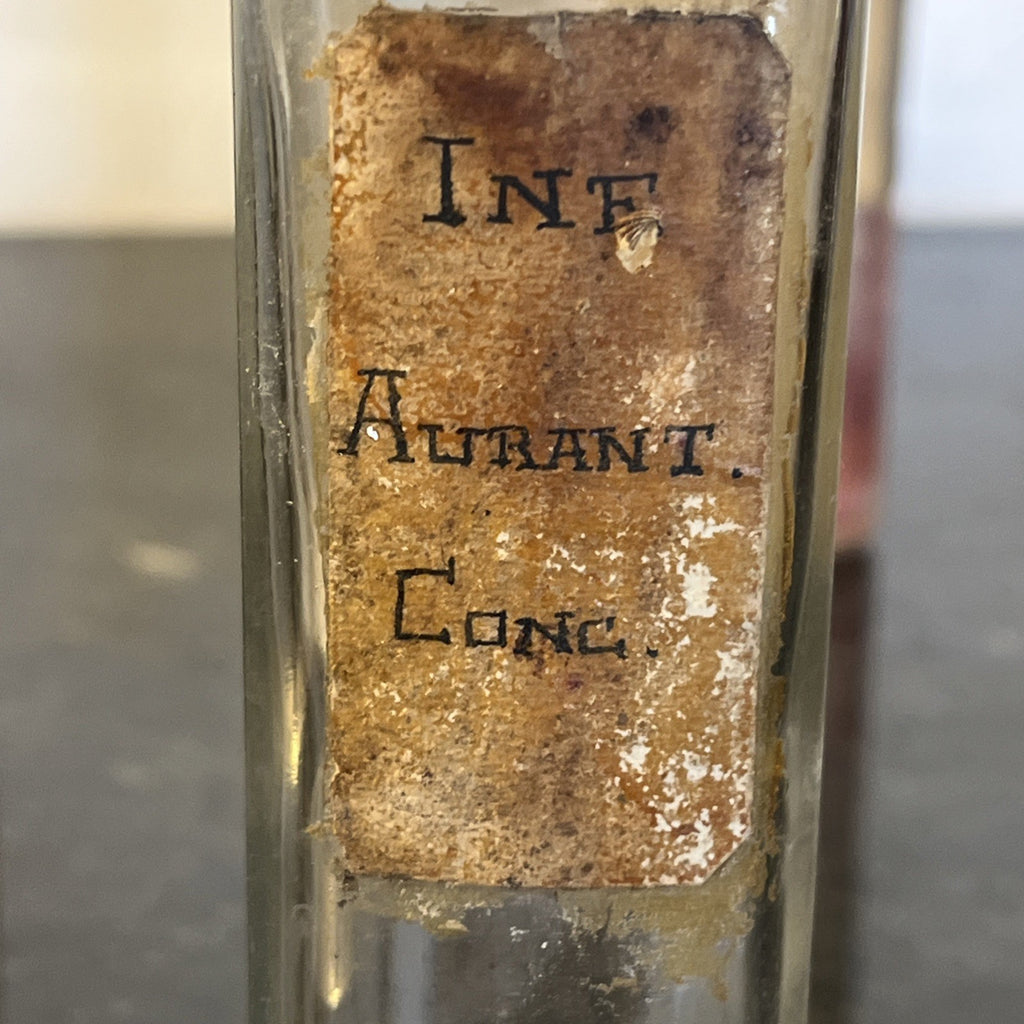 Antique Chemist Bottles Apothecary Pharmacy Labels Glass Set of 4 B.P.