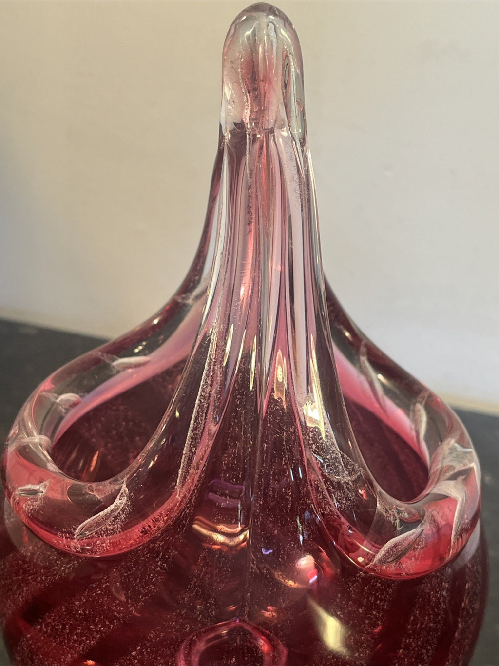 Czech Art Glass Basket Josef Hospodka Chřibská Cranberry Controlled Bubble Vase