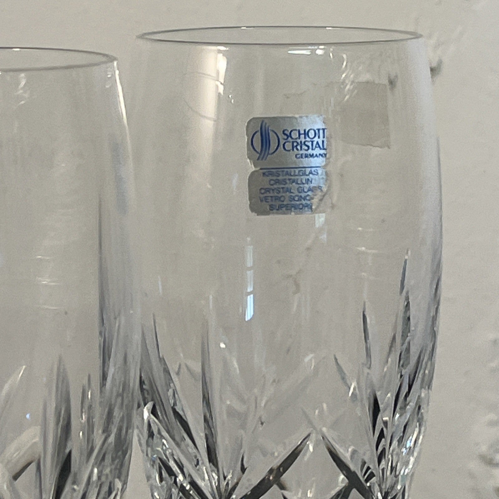 Schott Crystal Champagne Flutes Pair German Cut Crystal Glasses Germany