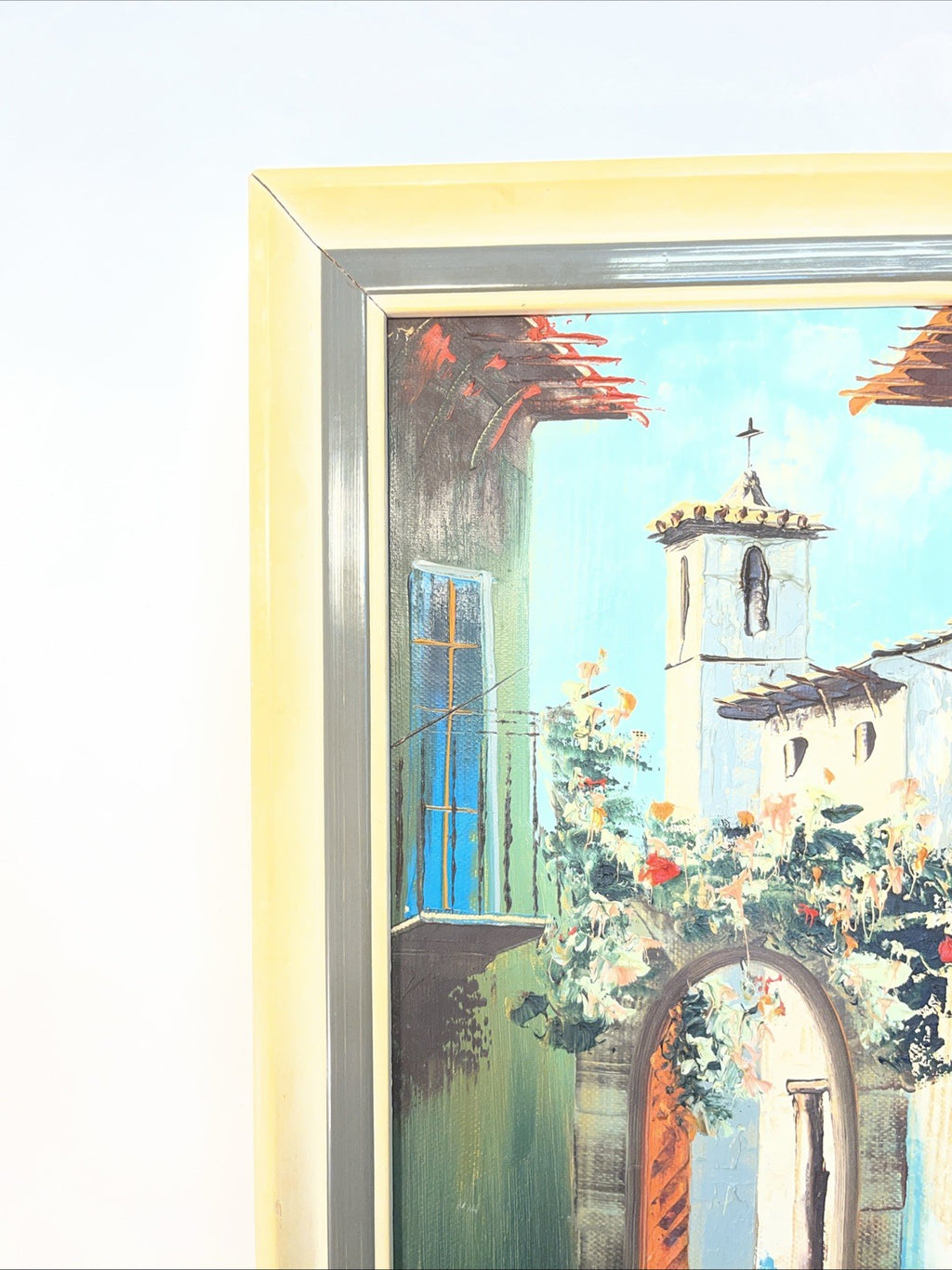 A Lucas Venetian Town View Oil Painting Framed Mid Century Street Scene
