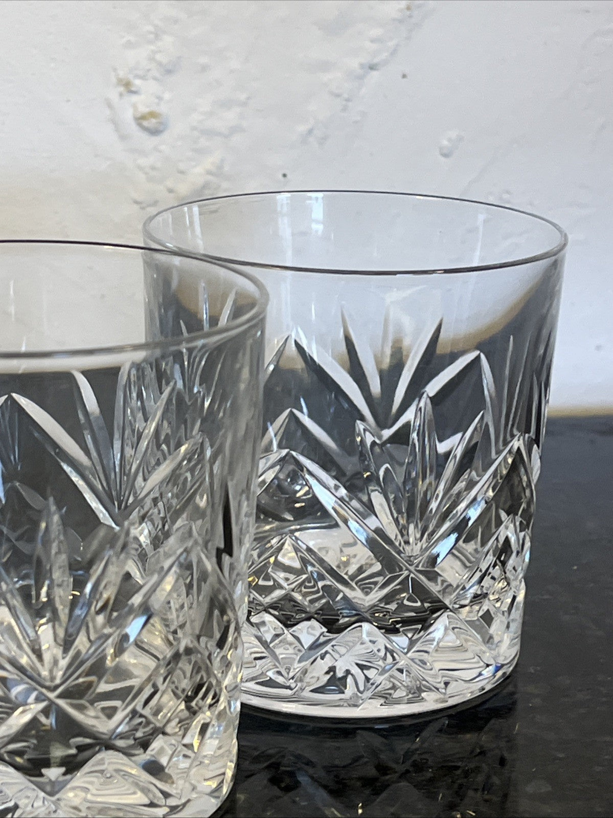 Royal Doulton Cut Crystal Whisky Tumblers Set 4 Heavy Diamond Fan Glasses