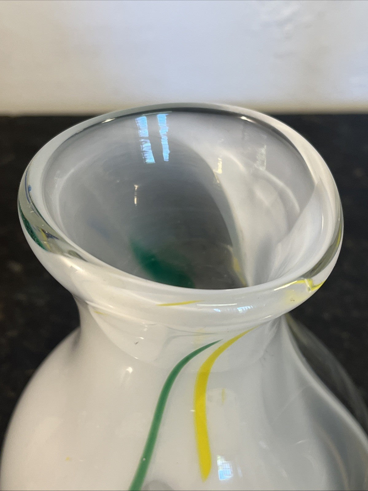 Opaline Art Glass Vase Murano Style White Cased Colourful Vintage