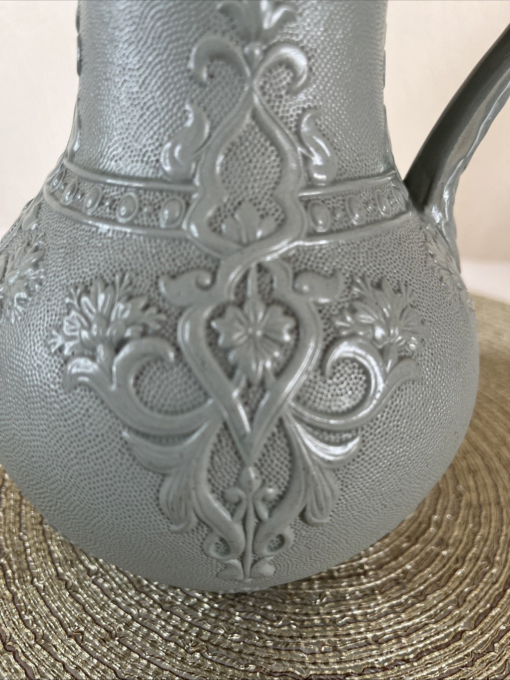 Victorian Stoneware Jug Thompsons Patent Pewter Lid Floral Relief