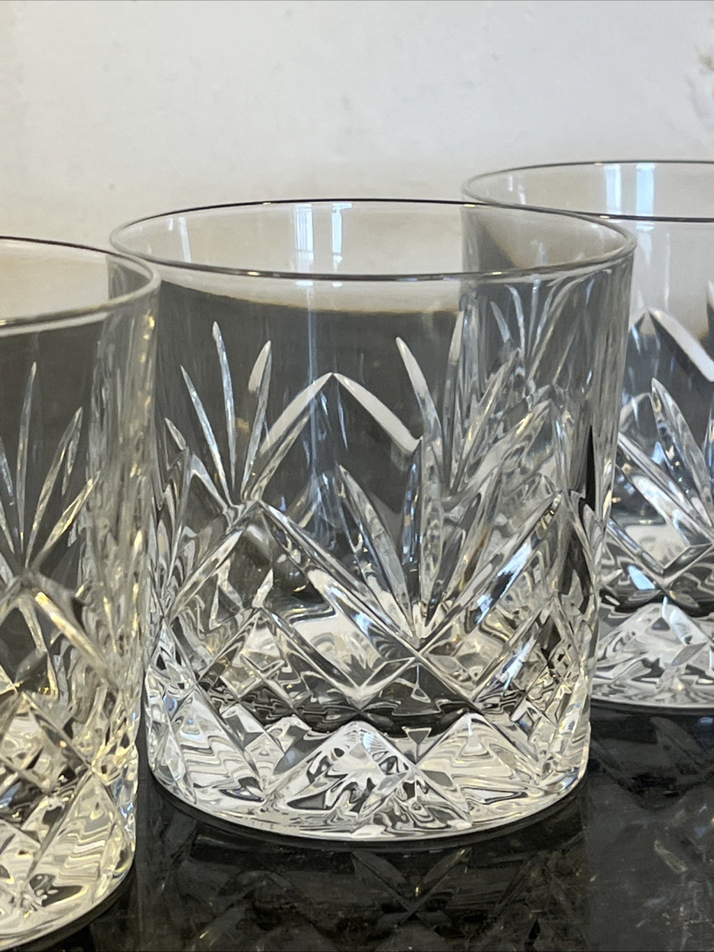 Royal Doulton Cut Crystal Whisky Tumblers Set 4 Heavy Diamond Fan Glasses