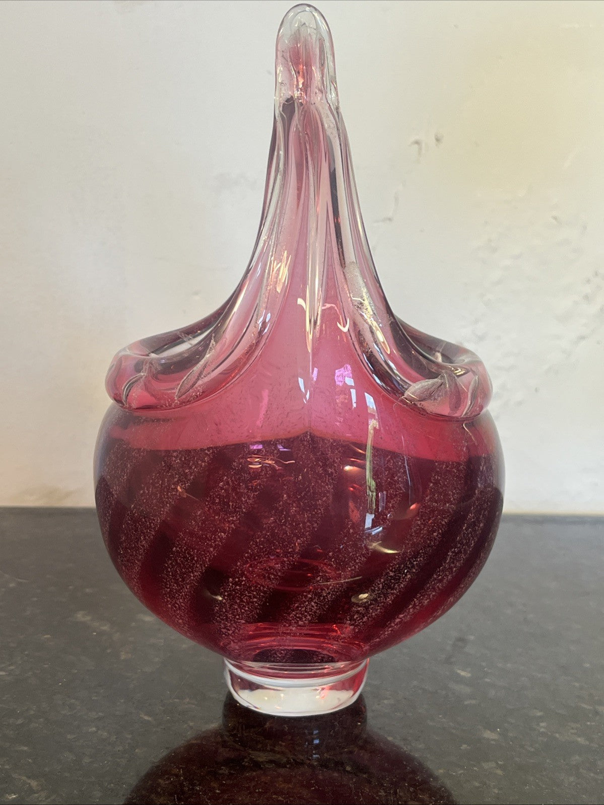 Czech Art Glass Basket Josef Hospodka Chřibská Cranberry Controlled Bubble Vase