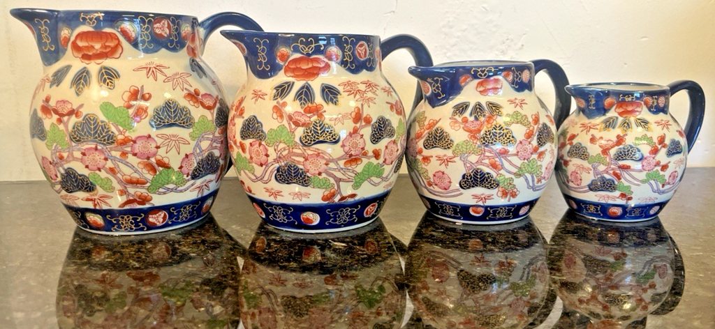Victoria Ware Imari Style Graduated Ironstone Jugs Set of 4 Staffordshire England