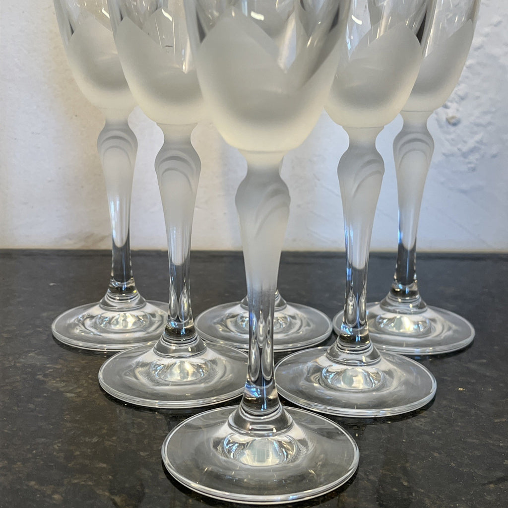 Lednicke Rovne Crystal Flutes Set 6 Lily Frosted Champagne Glasses Vintage