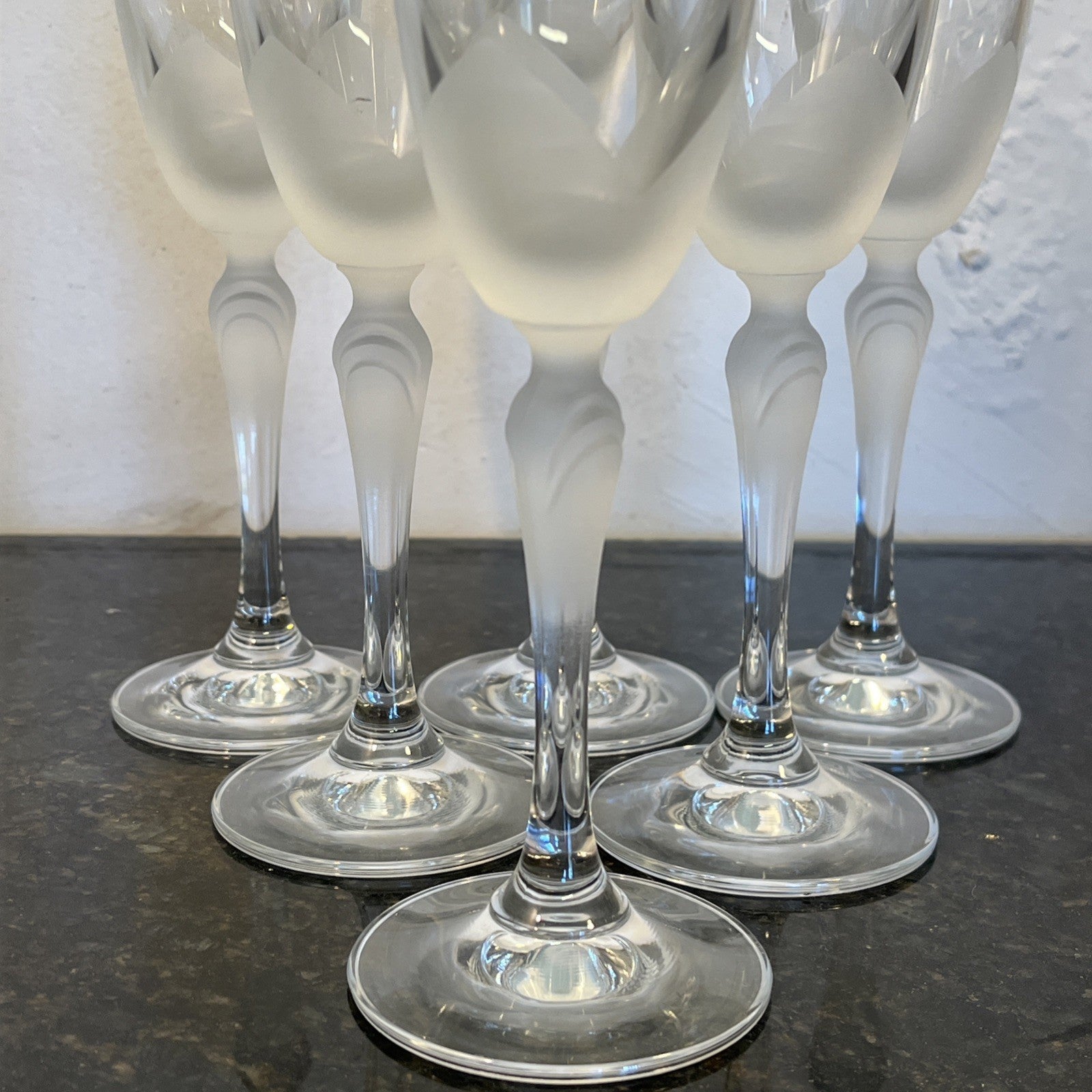 Lednicke Rovne Crystal Flutes Set 6 Lily Frosted Champagne Glasses Vintage