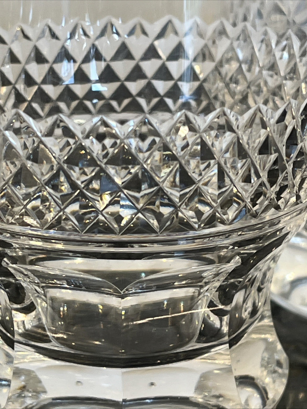 Cut Crystal Whisky Tumblers Diamond Pattern Heavy Base Set Of 3