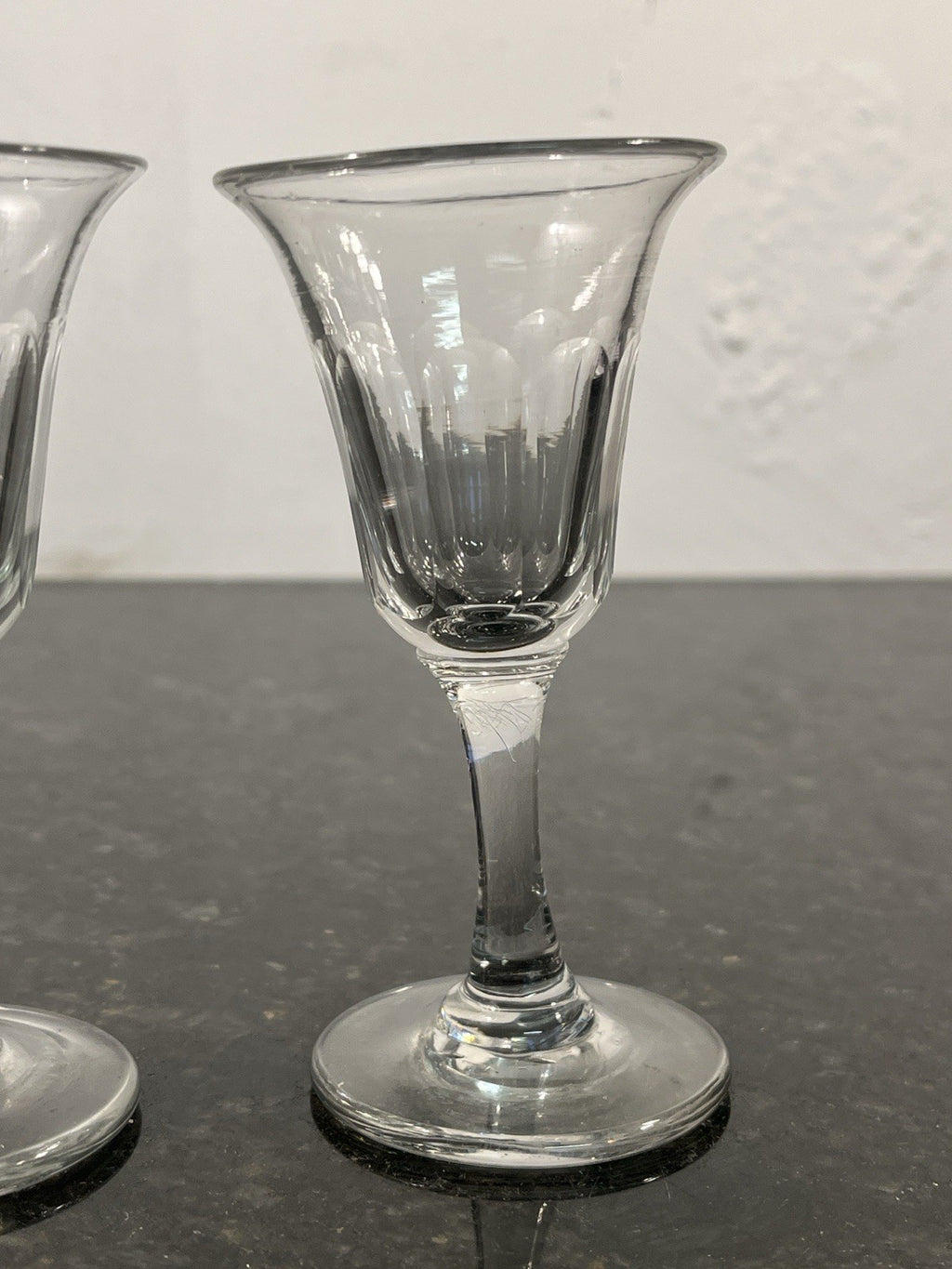Antique Victorian Hand Blown Cut Crystal Sherry Liqueur Glasses Pair c1880