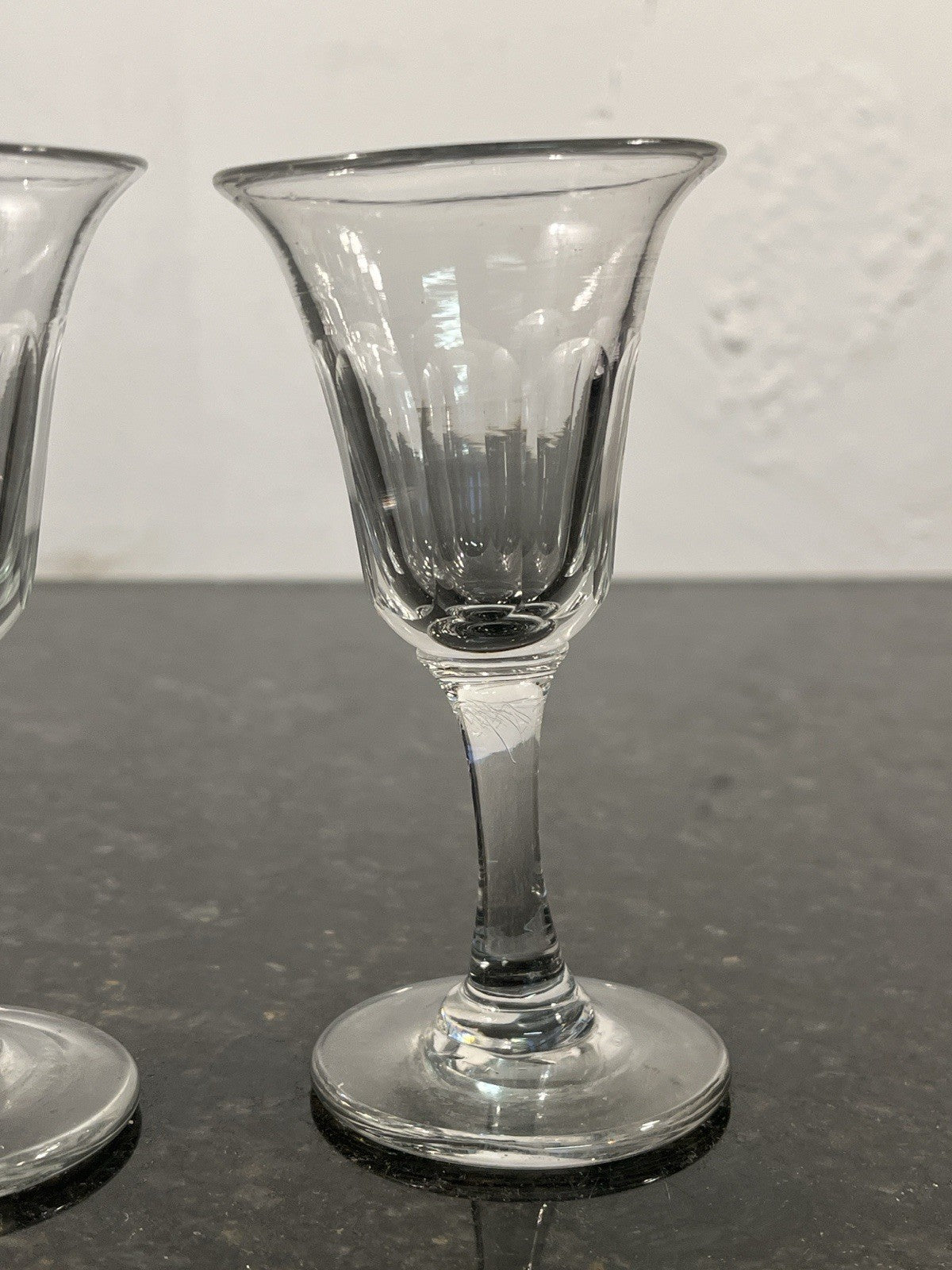 Antique Victorian Hand Blown Cut Crystal Sherry Liqueur Glasses Pair c1880