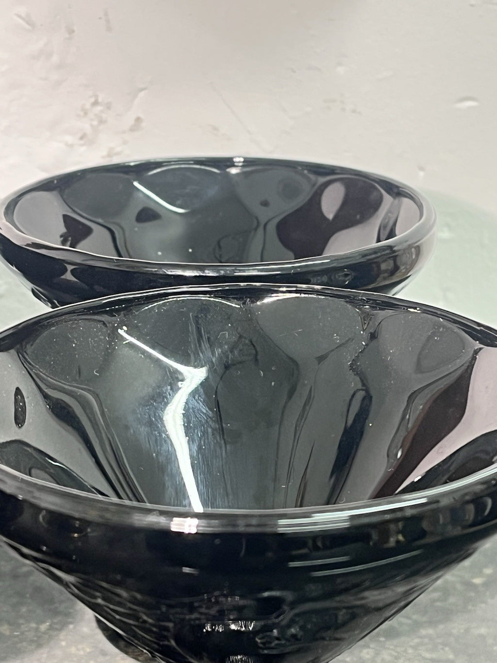 Black Glass Dessert Coupes Set 6 Vintage Footed Ice Cream Glasses
